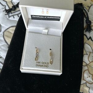 14 Kt Gold & Diamond 💎 Paperclip Earrings H-I New